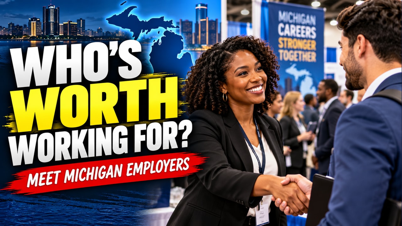 YOUR CITY. YOUR NEXT MOVE. MICHIGAN JOB SEARCH — AI-generated illustrative career image